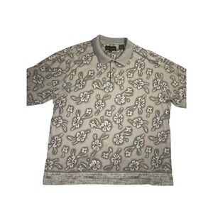 Timberland Polo Shirt Men's 2XL Gray Floral Cotton Short Sleeve Performance Golf